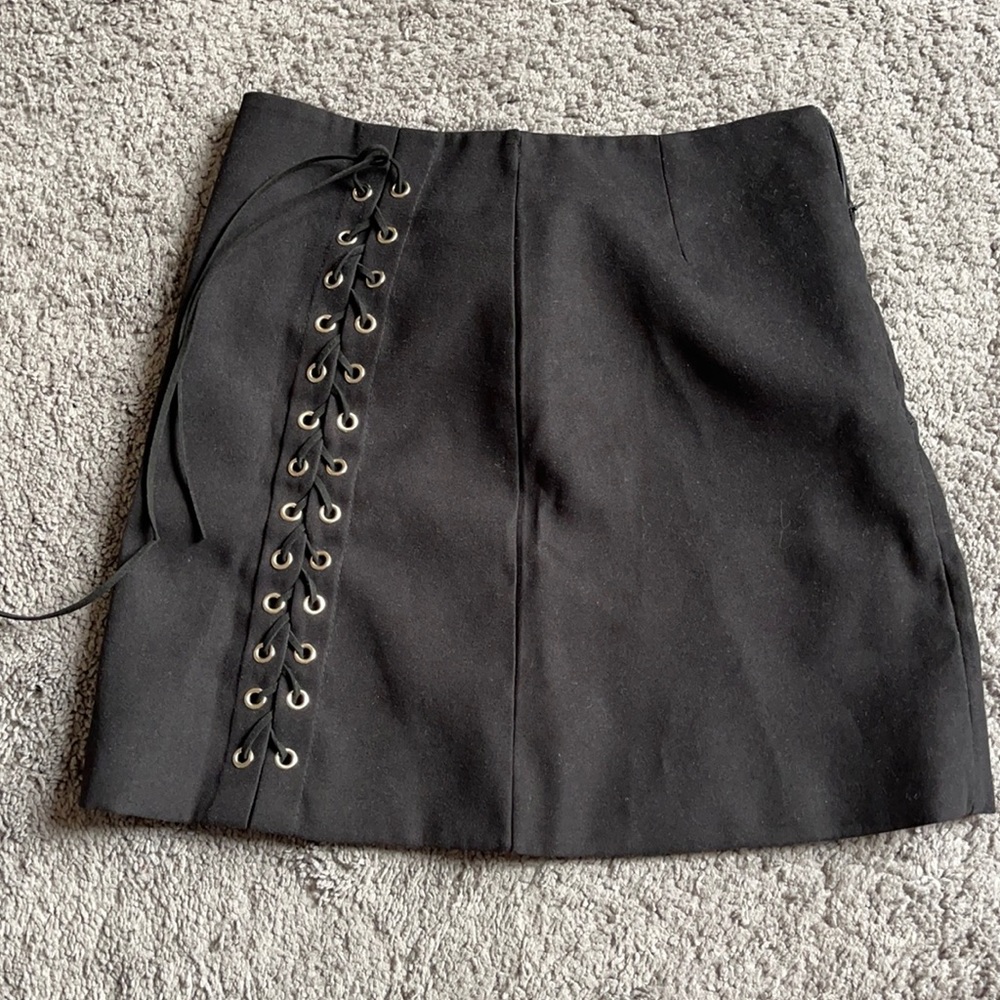 Black mini skirt with front tie